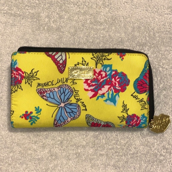 🦋 BETSEY JOHNSON 🦋 Yellow Floral Nylon Butterfly Wallet SO CUTE!" - Picture 1 of 10